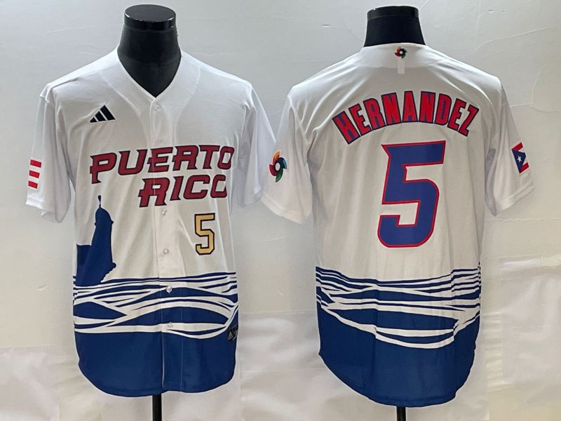Men 2023 World Cub Puerto Rico #5 Hernandez White Nike MLB Jersey3
